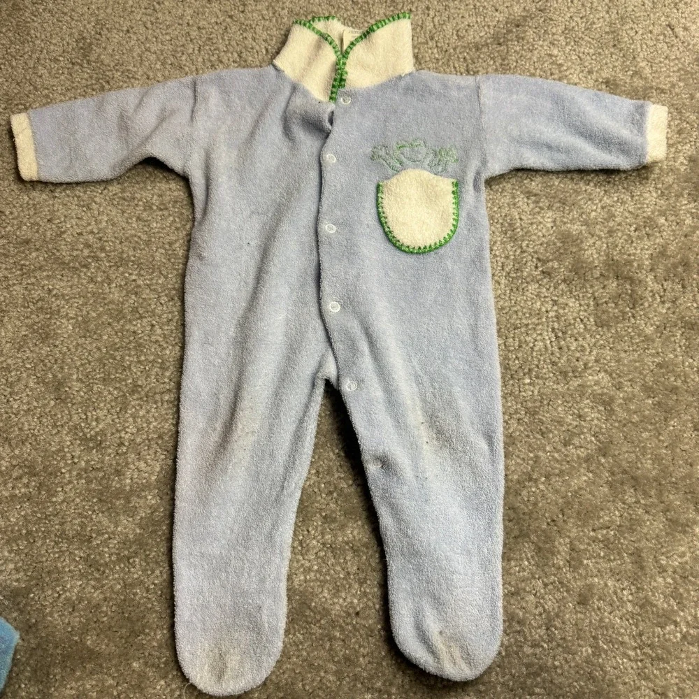 Vintage Baby Clothing Lot 6pc Carters Terry Cloth Romper Sleeper Gingham